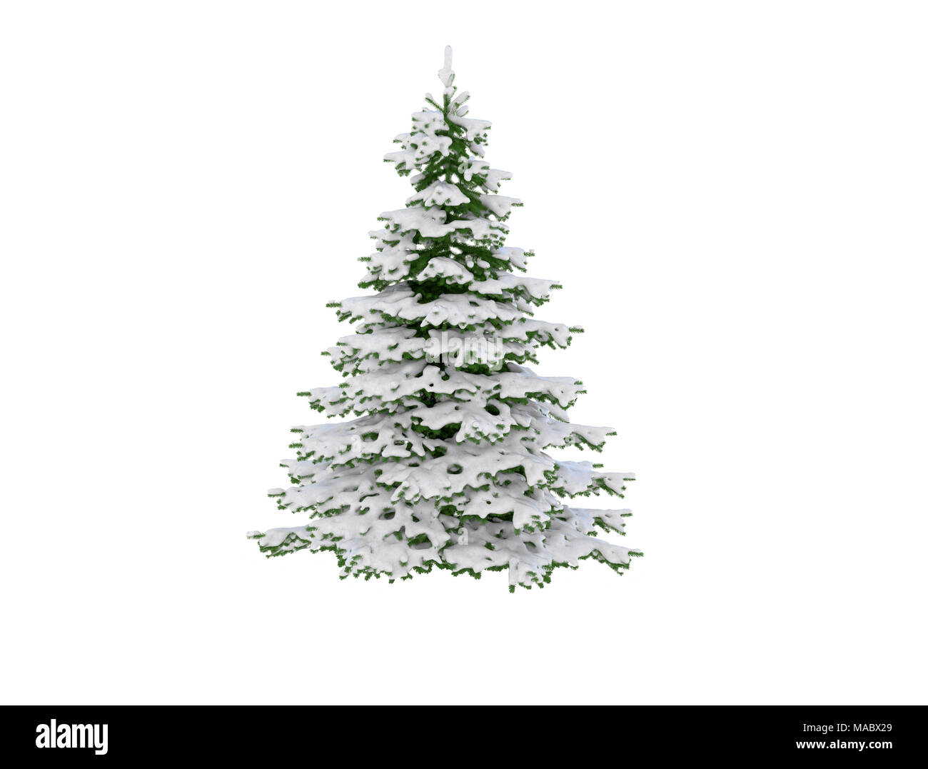 Weihnachtsbaum im Schnee auf weißem Hintergrund Stockfoto