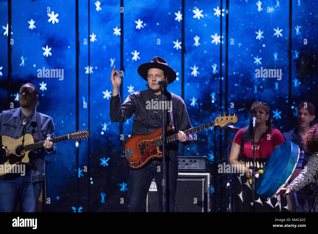 Vancouver, Kanada. 26. März, 2018. Arcade Fire durchführen an den Juno Awards 2018 in Vancouver. Credit: Bobby Singh/fohphoto Stockfoto