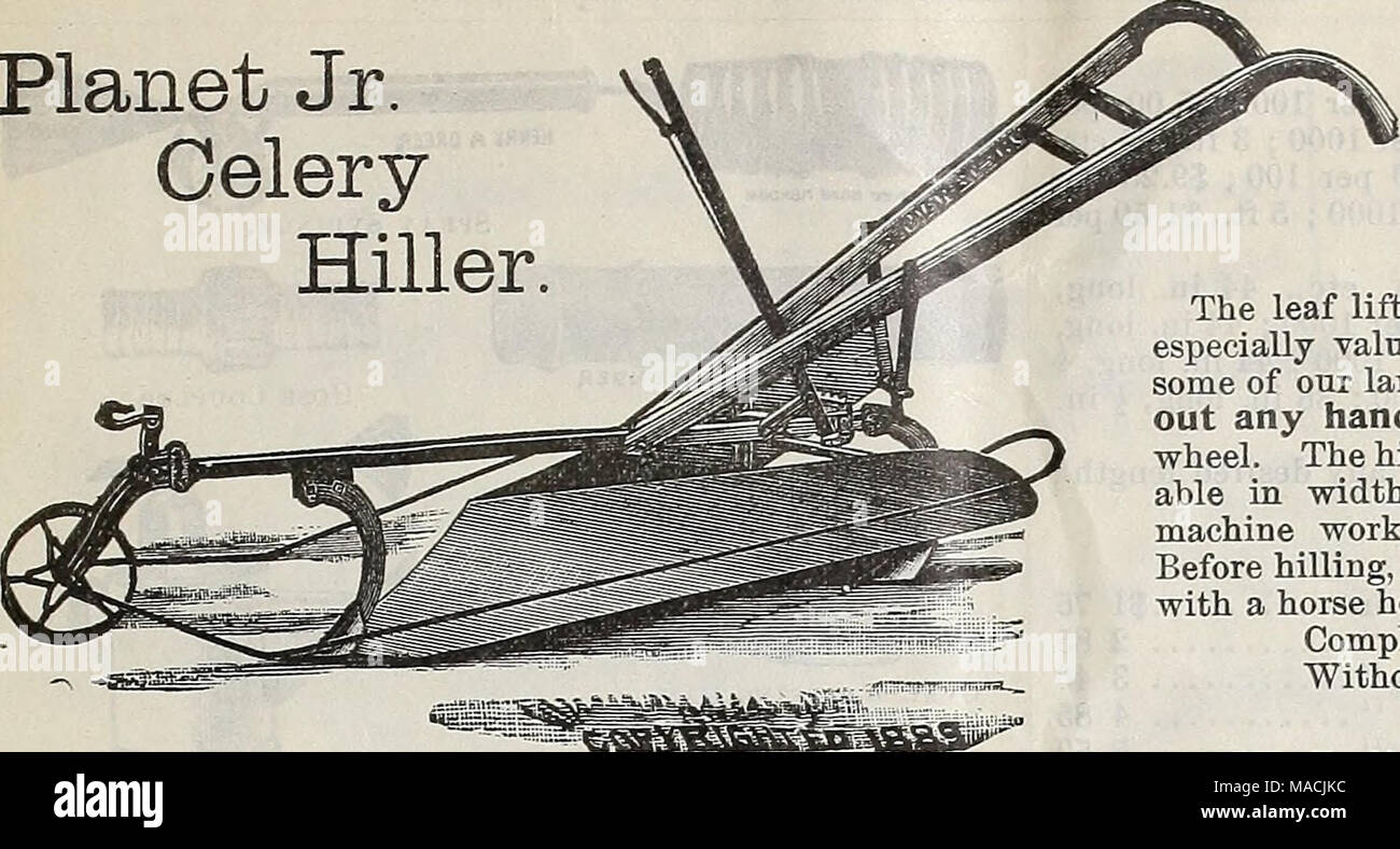 . Dreer der Großhandel Preisliste herbst Ausgabe September bis Dezember 1900: saisonale Blumen Gemüse Saatgut, Düngemittel, Werkzeuge, etc. Hyazinthe Gläser. Pro doz. Brutto. Groß, 1 $ 10 § 12 00 Tye, 1 25 13 00 kann entweder Der ahove Stile in folgenden Farben: Amethyst, Bernstein, blau, Crystal oder klar und grün. Planeten, Jr. "DOUBLE SELLERIE HILLER. Diese Werkzeuge sind unverzichtbar für jede Sellerie Anbauer. Sie sind ar-reichten zu erweitern und in einem Moment, indem Sie den Hebel. Das Blatt Heber sind in der Höhe verstellbar, und sind besonders wertvoll für die ersten Arbeiten. Mit Ihnen einige unserer Stockfoto
