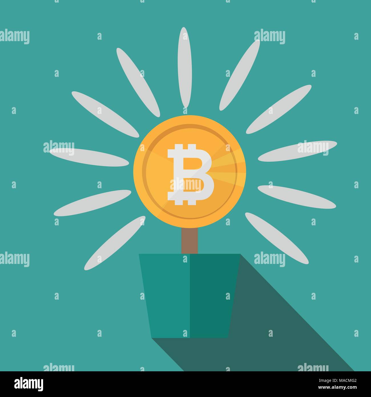 Bitcoins Blume Konzept der virtuellen Geld für bitcoin und blockchain. Vector Illustration Bitcoin Business Konzept Stock Vektor