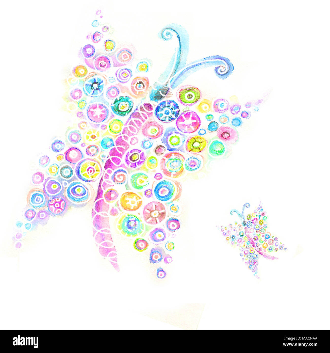 Lustige abstrakte Flying cartoon Schmetterlinge. Muster Butterfly. Cute cartoon bunte Schmetterling. Stockfoto