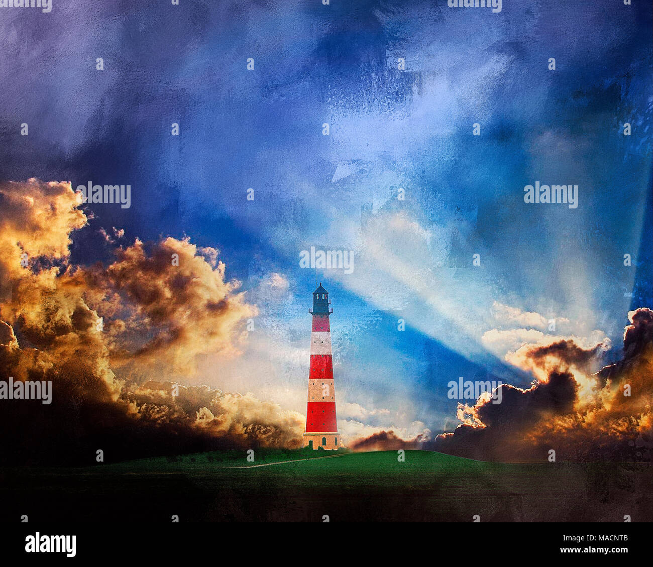 Digitale Kunst: "Das Licht" auf Westerhever Leuchtturm in der Nähe von St. Peter Ording auf der Grundlage Stockfoto
