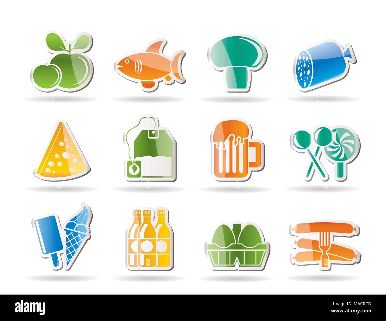 Essen, Trinken und Einkaufen Symbole - Vektor Icon Set Stock Vektor