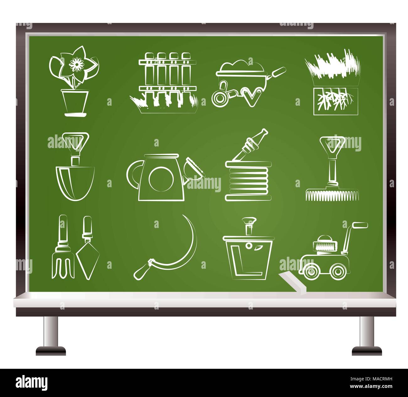 Mit Kreide Garten- und Gartengeräte Symbole - Vektor Icon Set bemalt Stock Vektor