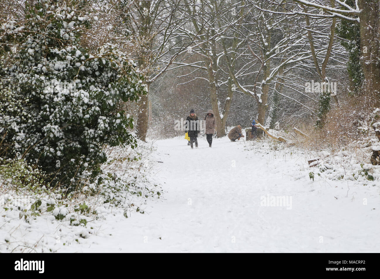 Schneefall im Norden von London reisen verursacht Störungen mit: Atmosphäre, Wo: London, Großbritannien Wann: 28. Feb. 2018 Credit: WENN zu fallen Stockfoto