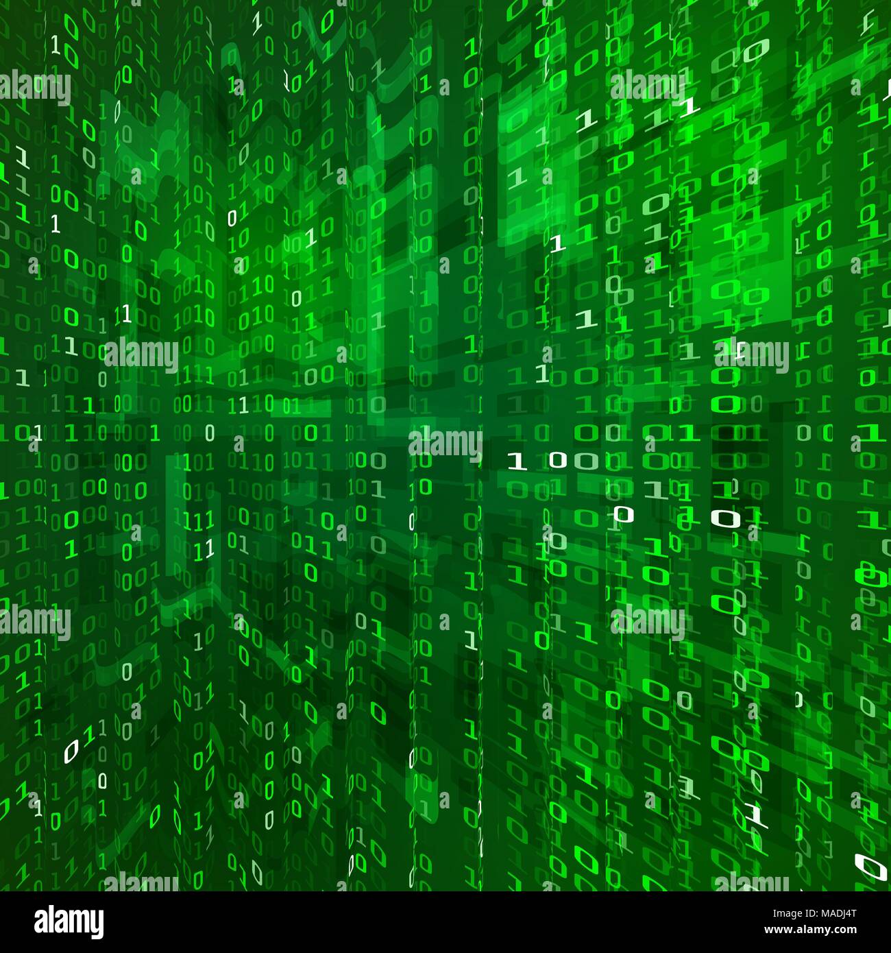 Matrix Strom. Binäre Daten Codierung. Cyberspace Technologie Hintergrund. Binäre zahlen Textur. Vector Illustration auf Grün isoliert Stock Vektor