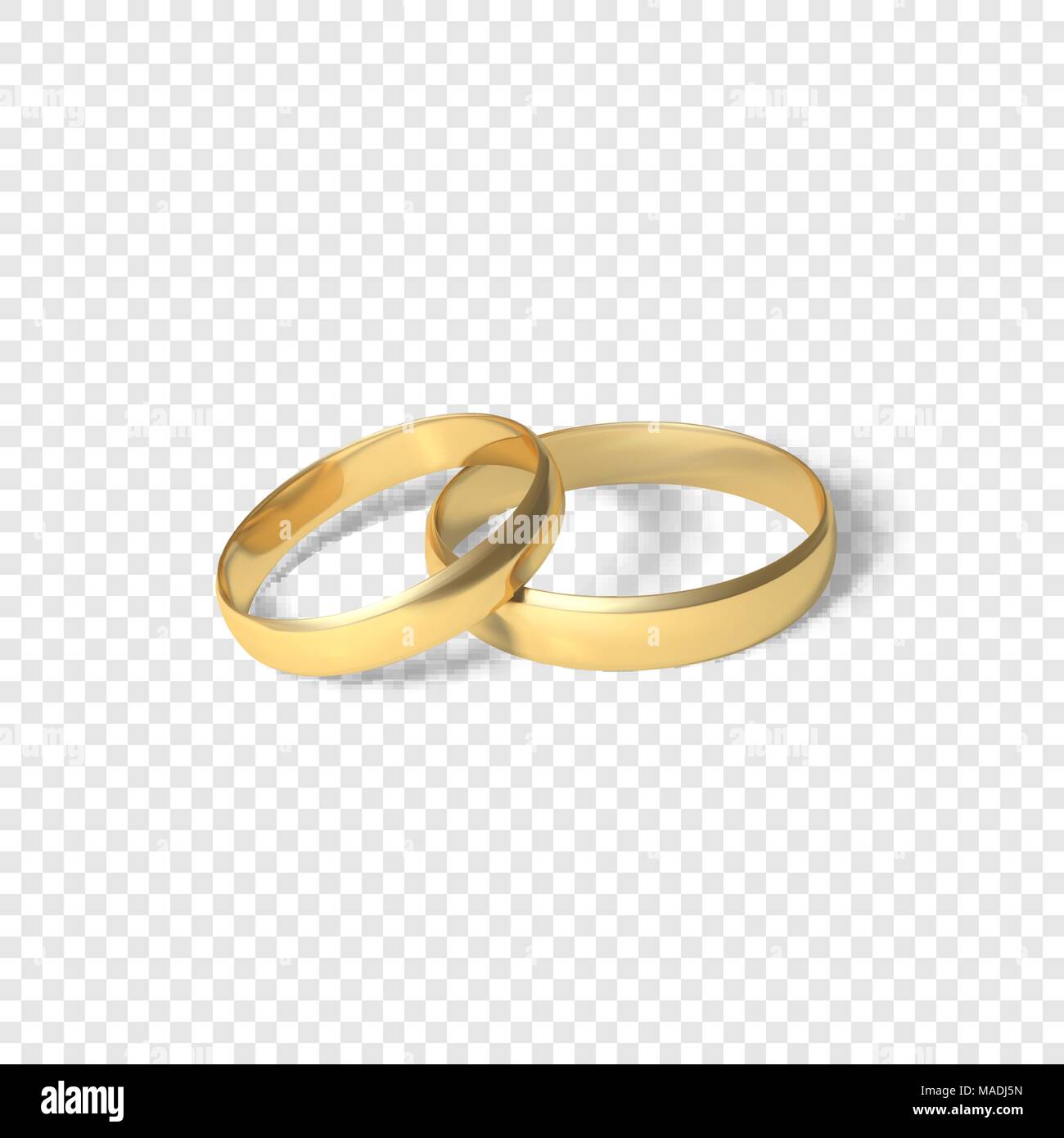 Symbol der Ehe Paar goldene Ringe. zwei goldene Ringe. Vector Illustration isoliert auf transparentem Hintergrund Stock Vektor