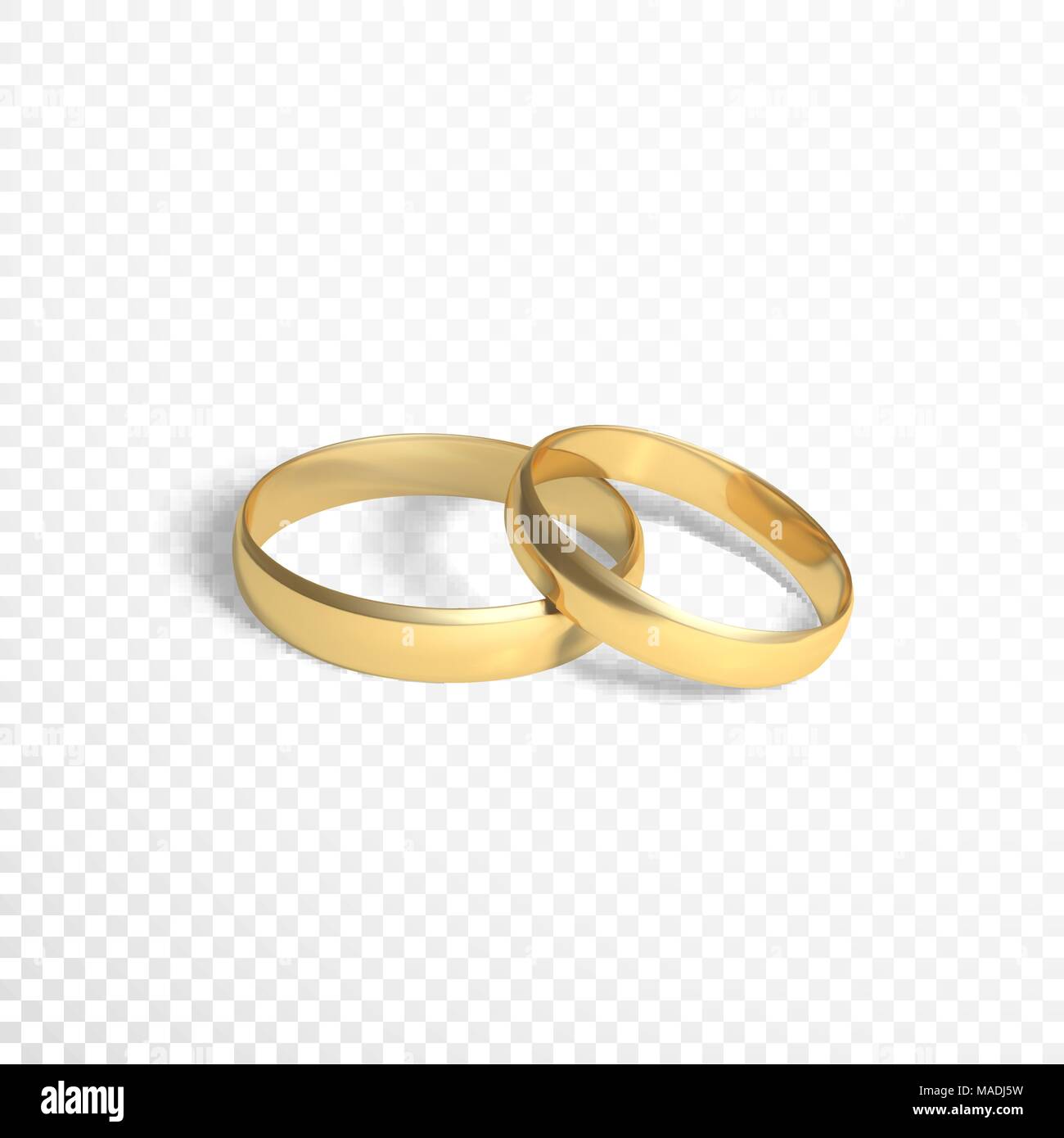 Goldene Ringe Symbol der Ehe. zwei goldene Ringe. Vector Illustration isoliert auf transparentem Hintergrund Stock Vektor