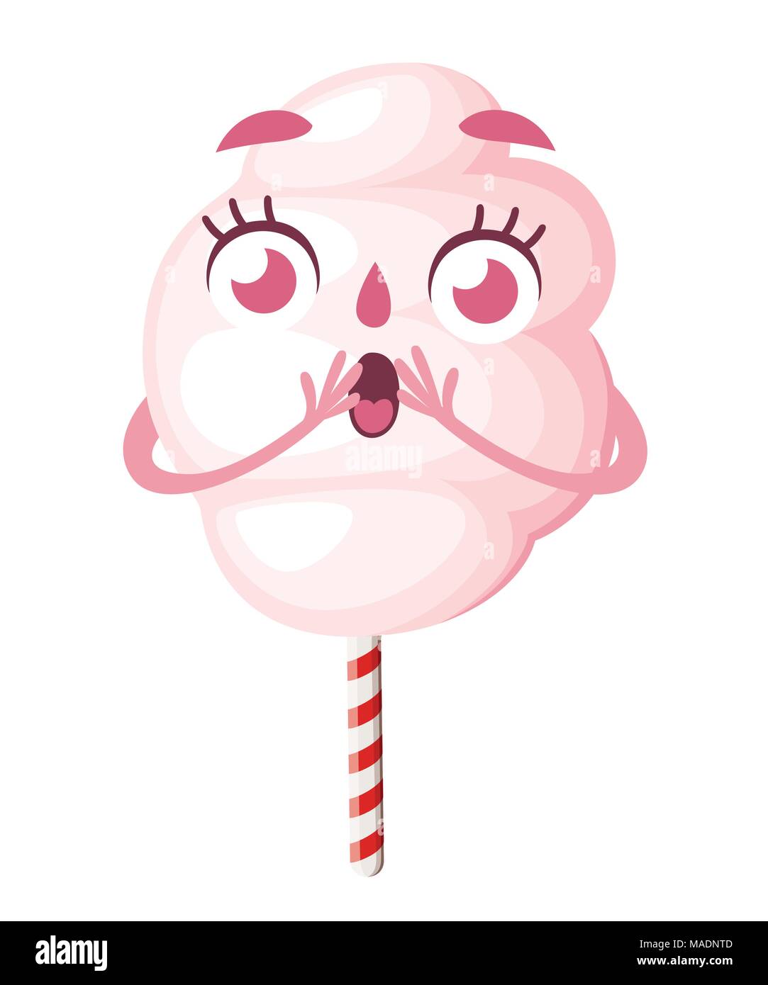 Süße rosa Zuckerwatte. Cartoon Stil Charakter Design. Maskottchen mit überrascht. Vector Illustration auf weißem Hintergrund. Webseite ein Stock Vektor