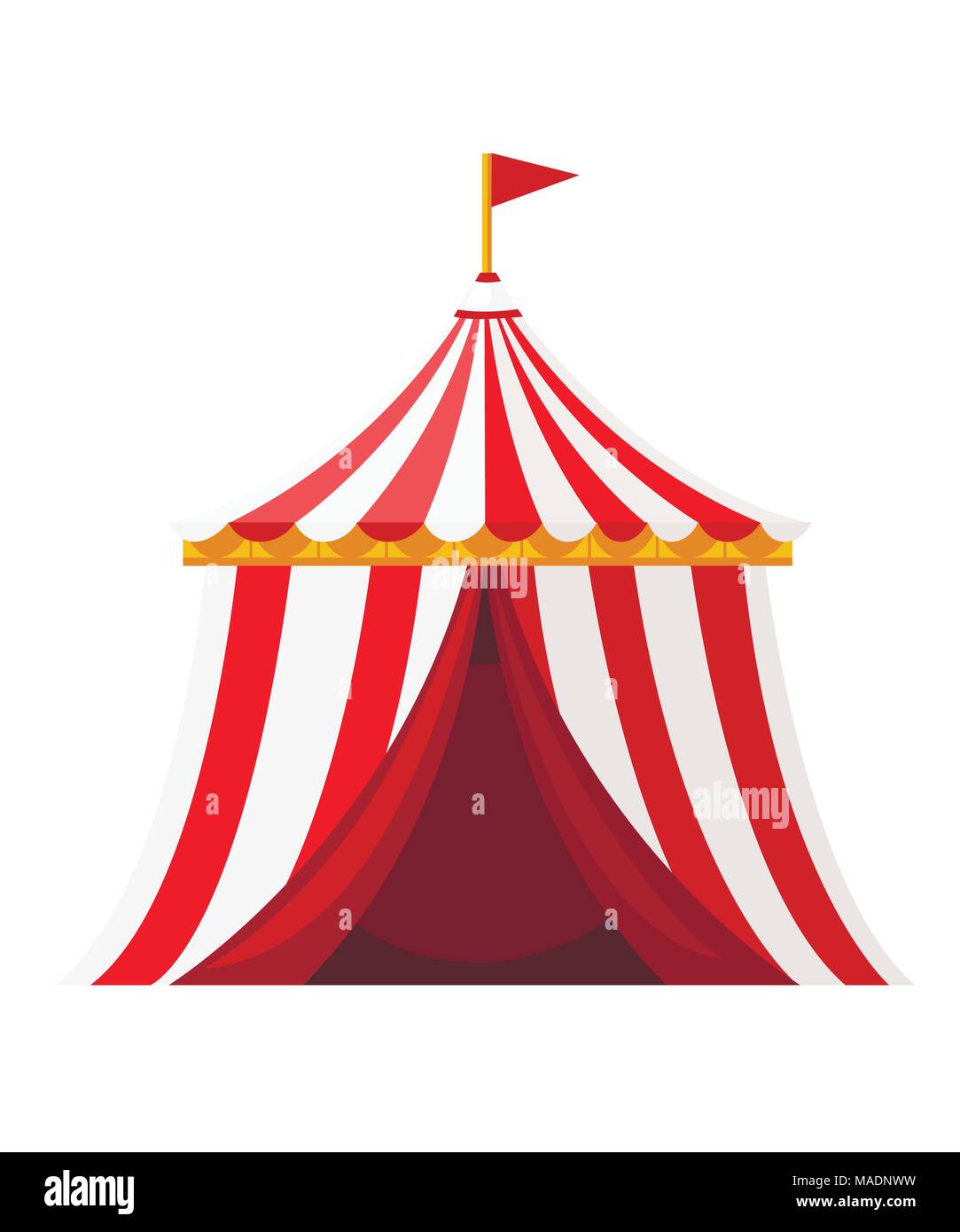 Rote Zirkuszelt mit Fahne. Amusement Park Konzept. Vector Illustration auf weißem Hintergrund. Webseite und mobile App Design. Stock Vektor