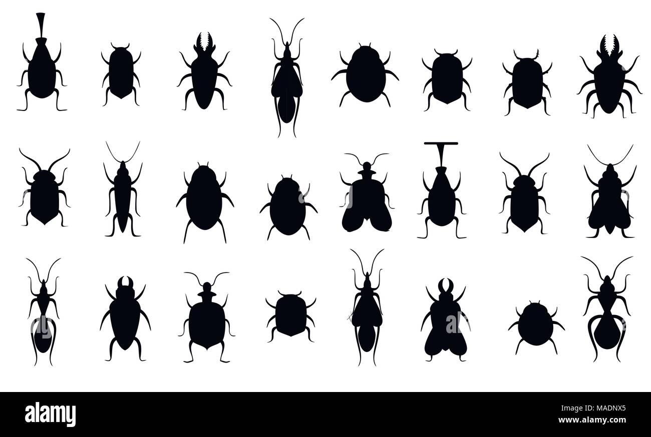 Schwarze Silhouetten. Sammlung von Bugs. Insekt Silhouette. Vector Illustration auf weißem Hintergrund. Webseite und mobile App Design. Stock Vektor