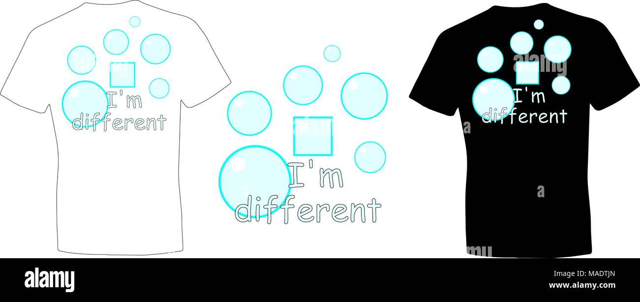 T-Shirt mit Blasen und die Worte ich bin anderen minimalistischen Drucken Stock Vektor
