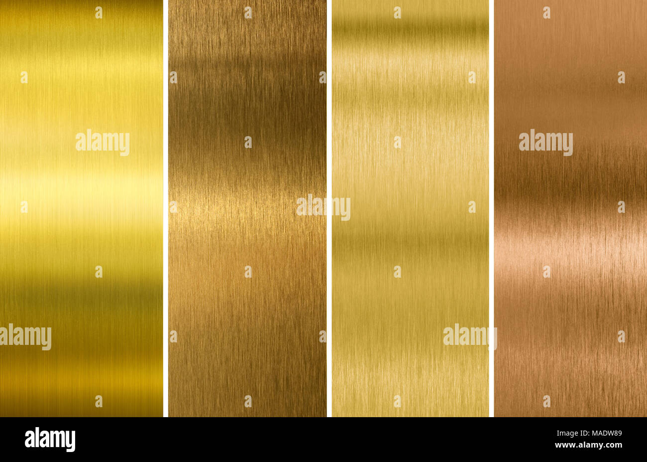 Verschiedene gebürstetem Gold und Bronze Metall Texturen einstellen Stockfoto