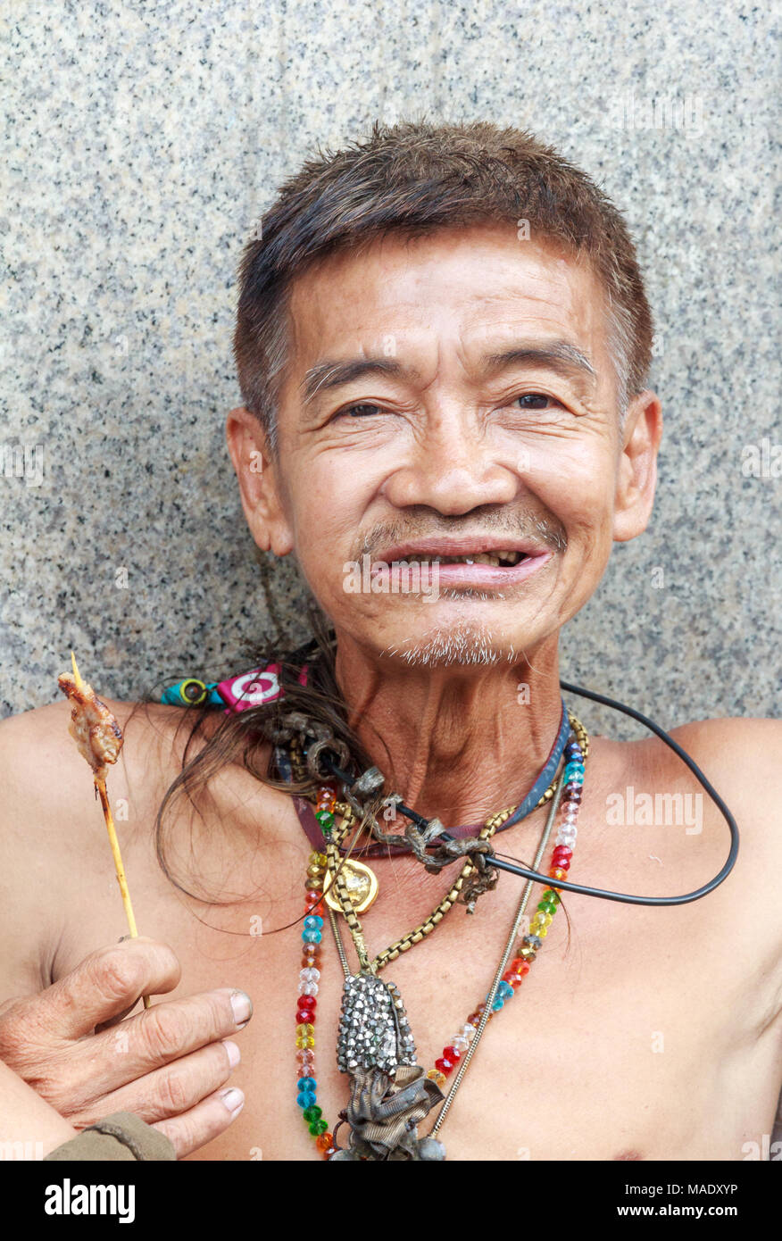 Portrait von Thai vagrant, Chinatown, Bangkok, Thailand Stockfoto