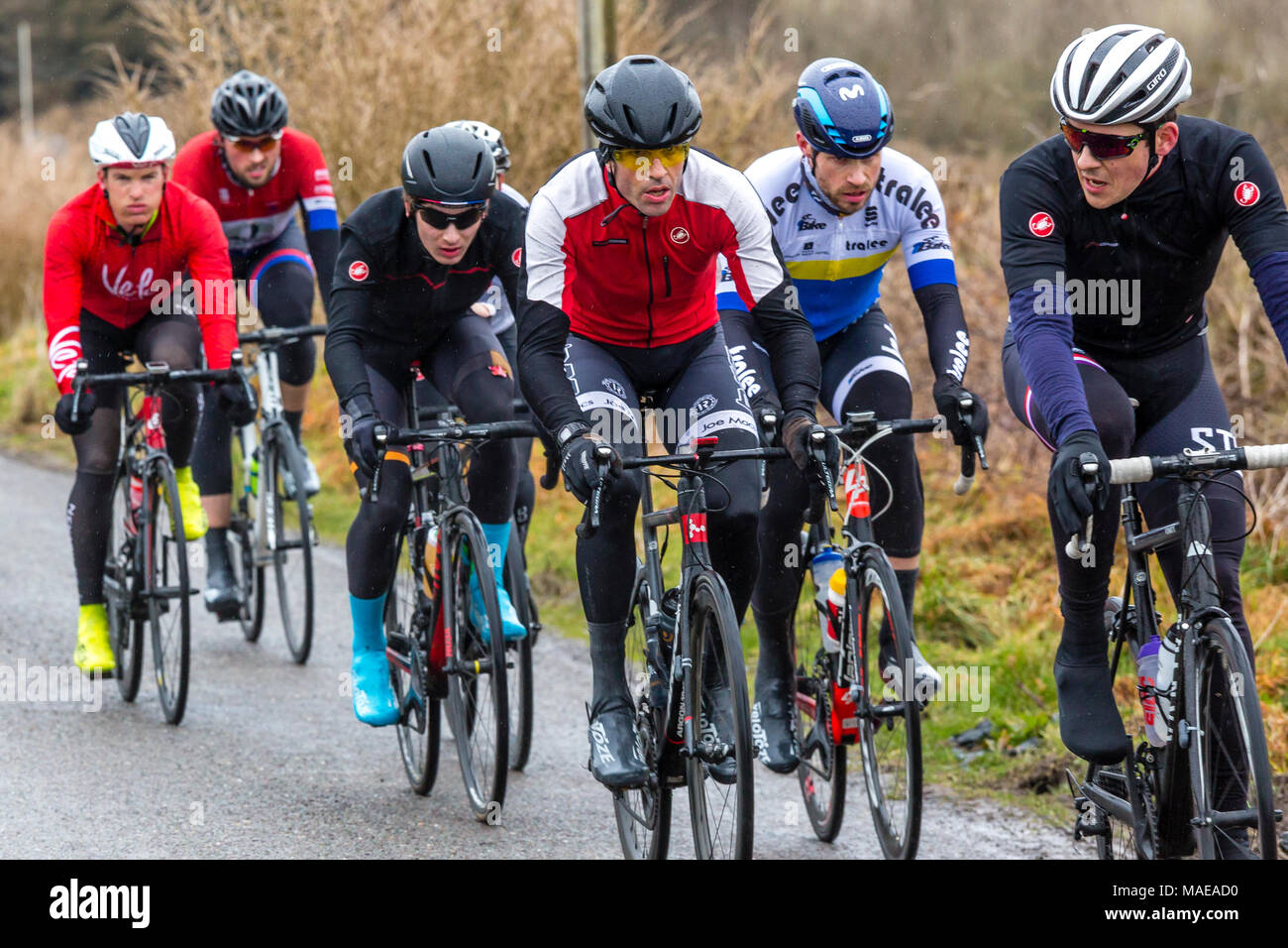 Ras Mumhan, Munster Radrennen auf Valentia Island, County Kerry, Irland Ostern Sonntag, den 1. April 2018 Stockfoto
