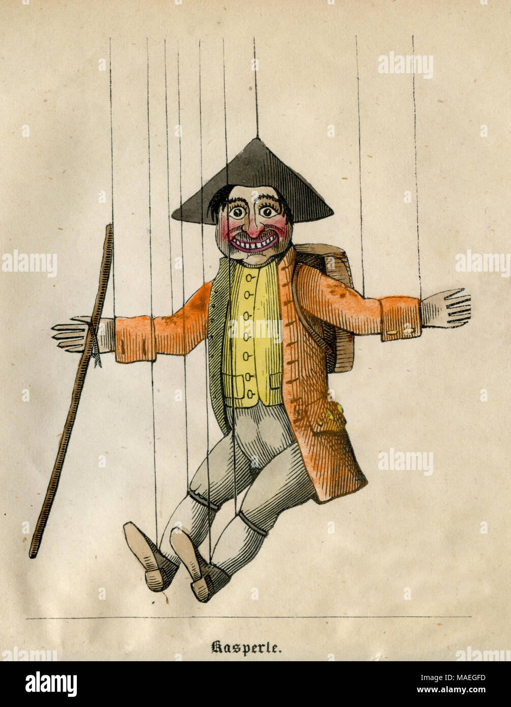 Kaspele Marionette Abbildung von Doktor Faust Puppenspiel, 1850, Erstellt, veröffentlicht. Stockfoto