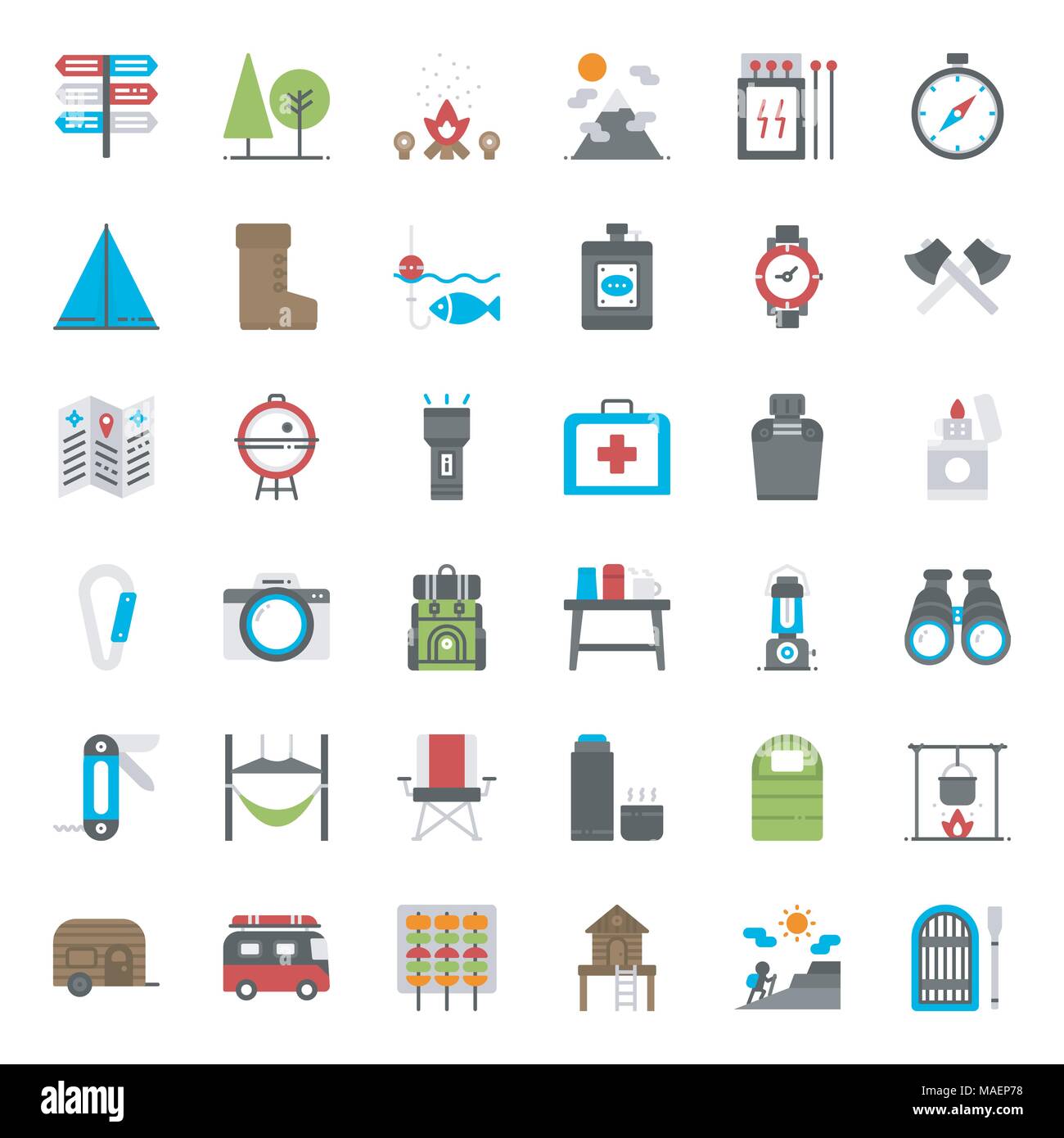 Camping flachbild Icon Set, Geschäftskonzept, auf weißem Hintergrund Stock Vektor