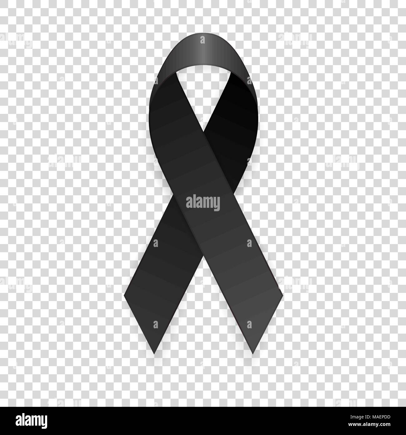 Vector 3d realistische schwarz Bewusstsein Bandsymbol closeup auf Transparenz grid Hintergrund isoliert. Trauer, Melanom und Tod Symbol. Design Template, clipart für Grafiken Stock Vektor