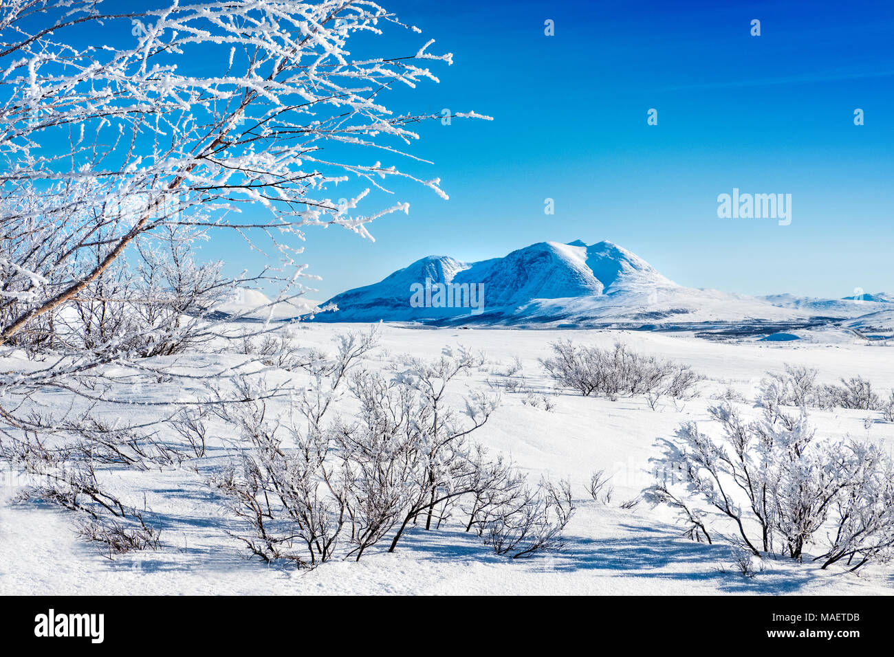 Die Akka Berg Gruppe in Schweden, winter Stockfoto