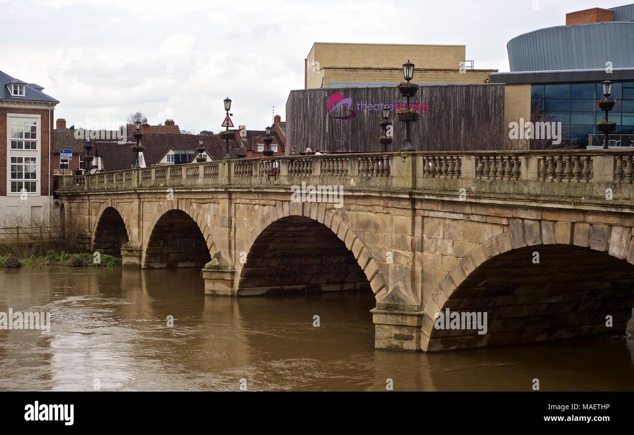 Welsh Brücke in Shrewsbury, Shropshire, England, historische Elemente und Mauerwerk Stockfoto