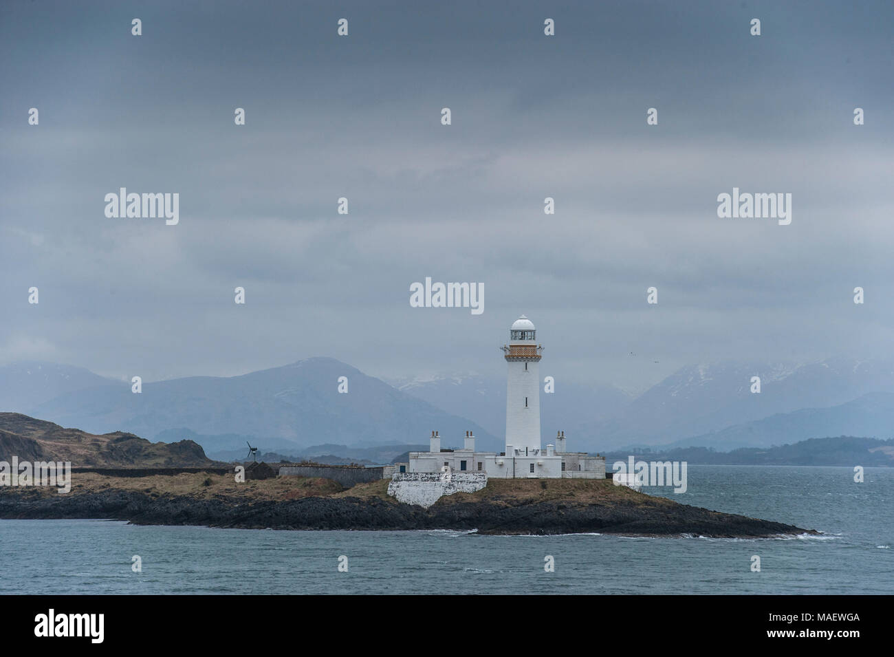 Sound of Mull Lady Isle Rock und Leuchtturm auf Lismore Island, Schottland, Vereinigtes Königreich Stockfoto