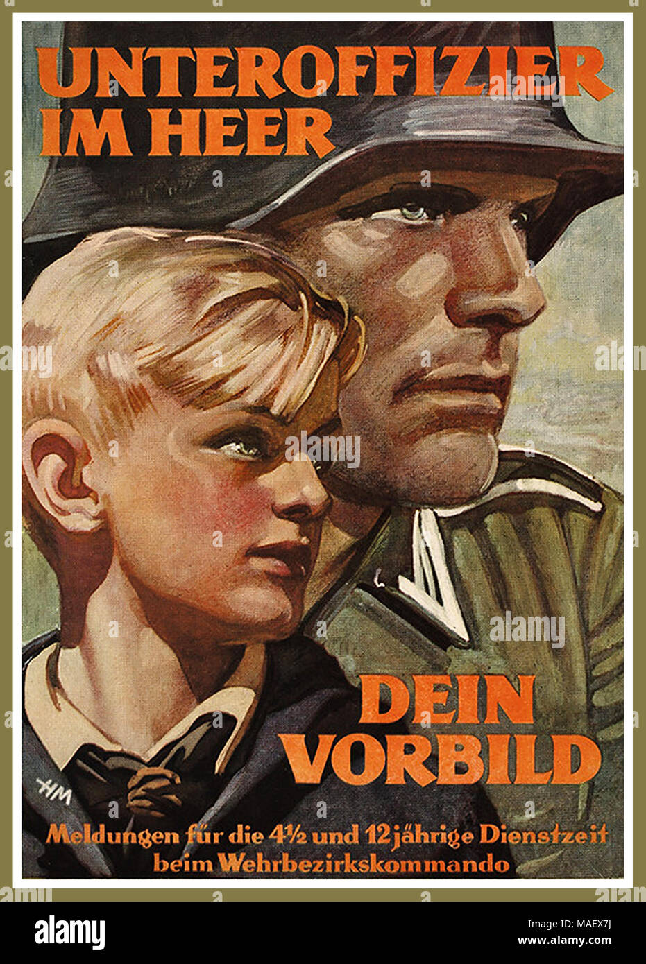 2. Weltkrieg Nazi-Propaganda Wehrmacht Rekrutierung Rekrutierung Plakat für Hitler-Jugend 1943 "Be a Non-Commissioned Officer in der Armee. Seinem Beispiel folgen“. "Eine Geschichte für unsere Hitlerjugend im Alter zwischen 4 und 12 Jahren" Stockfoto