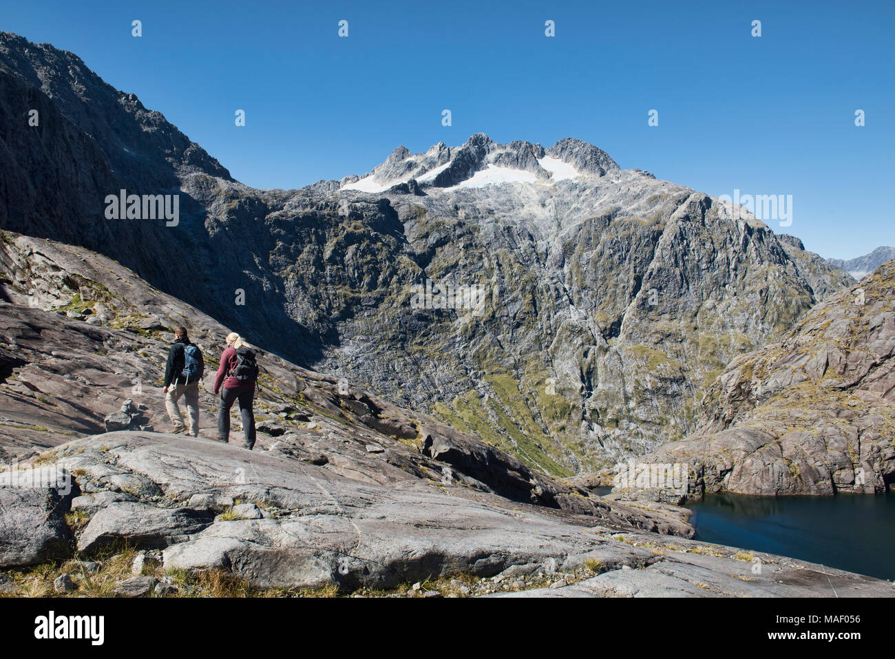 Aufsteigend der Gertrude Sattel Track, Fjordland, Neuseeland Stockfoto