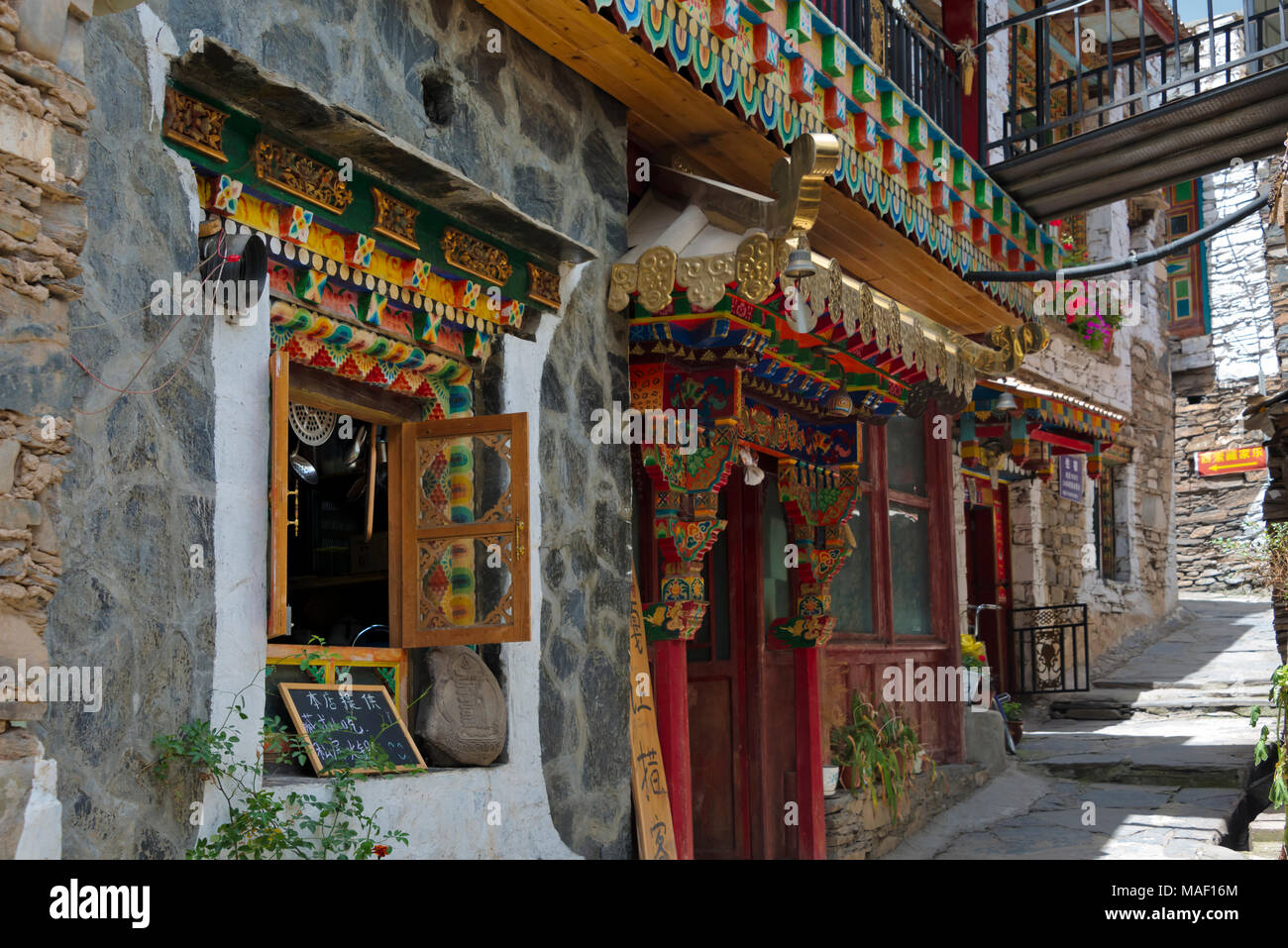 Zhuokeji Häuptling des Dorfes, Ngawa tibetischen autonomen Präfektur Qiang, westliches Sichuan, China Stockfoto