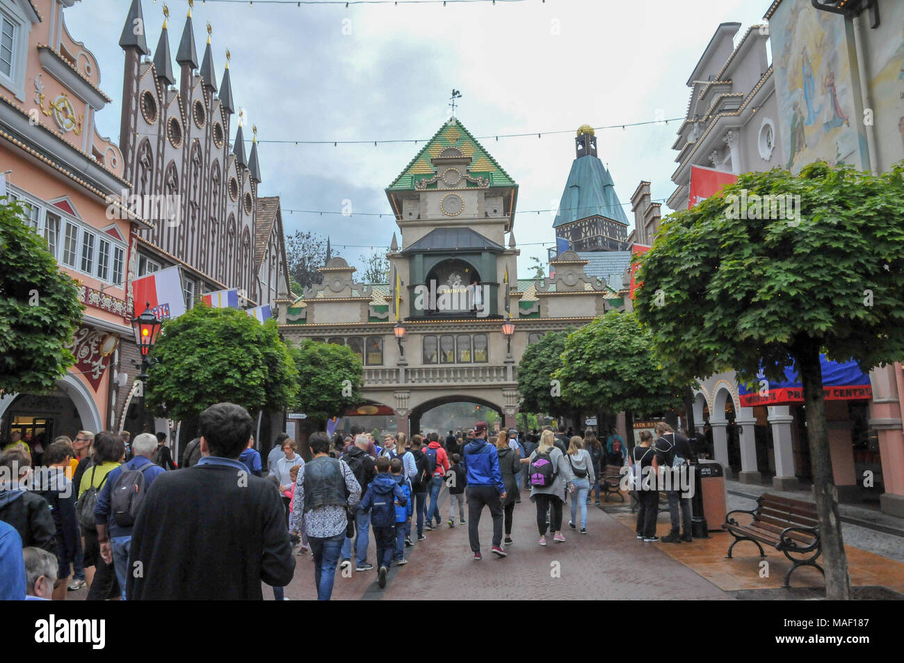 Der Europa-Park Rust ist der größte Freizeitpark in Deutschland. ist Rost zwischen Freiburg und Straßburg, Frankreich. Stockfoto