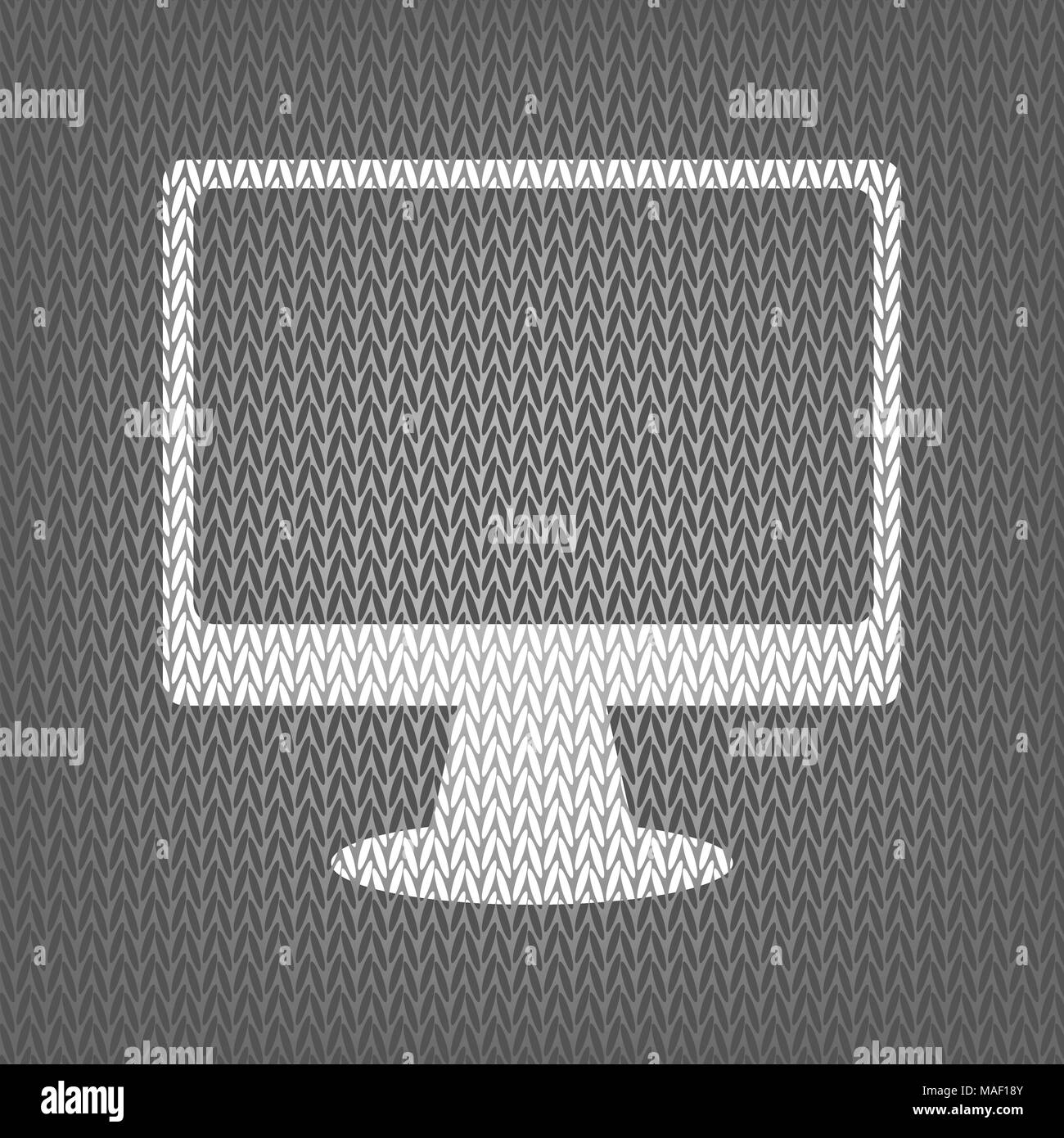 Monitor mit Bürste unterzeichnen. Vektor. Weiß gestrickte Symbol auf grauem Hintergrund gestrickt. Isoliert. Stock Vektor