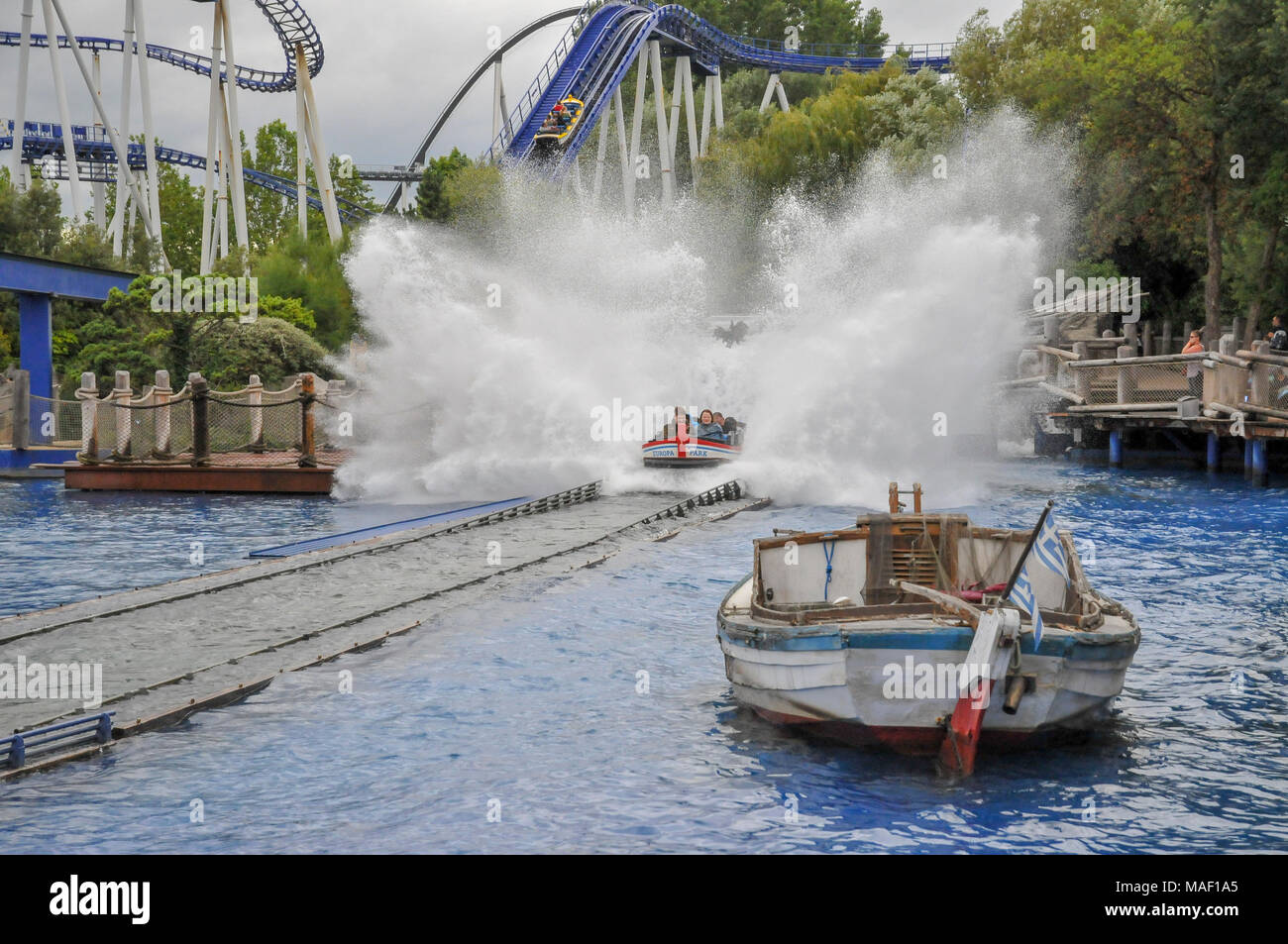 Der Europa-Park Rust ist der größte Freizeitpark in Deutschland. ist Rost zwischen Freiburg und Straßburg, Frankreich. Stockfoto