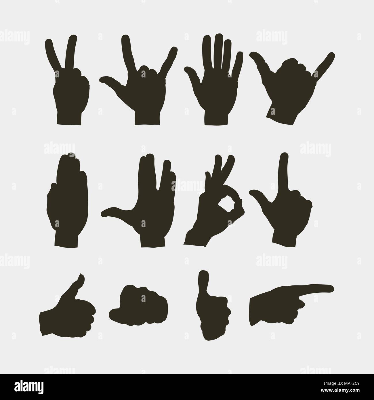 Hand mit verschiedenen Gesten. Vector Illustration Stock Vektor