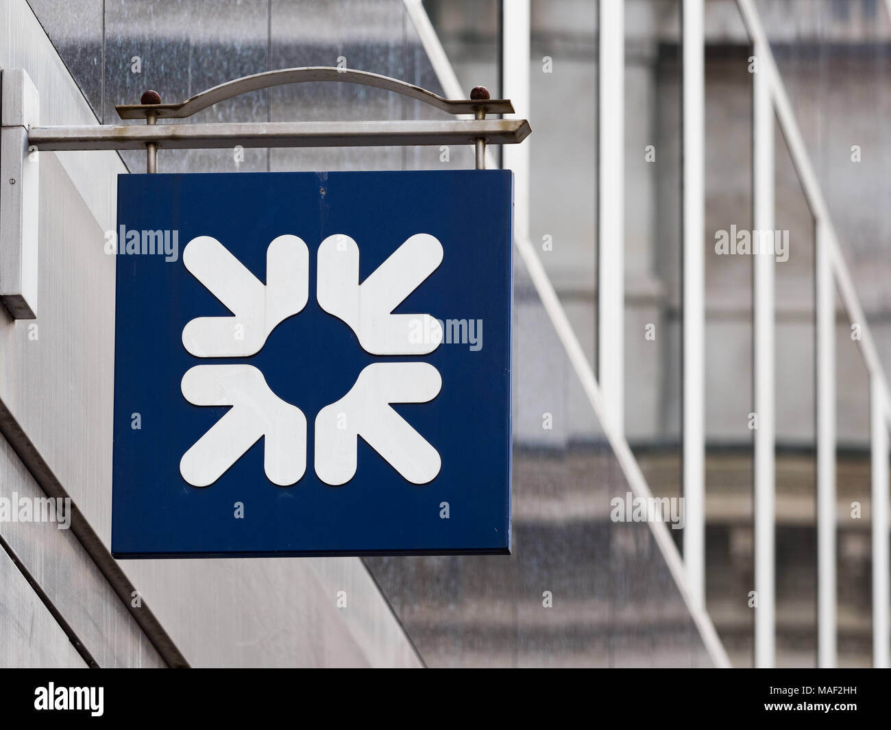 RBS Royal Bank of Scotland Zeichen auf einer Bank in London's Square Mile Financial District Stockfoto