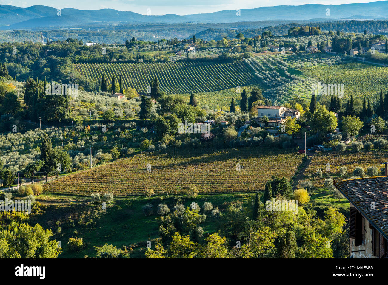 Toskanische Landschaft Blick von San Gimignano Stockfoto