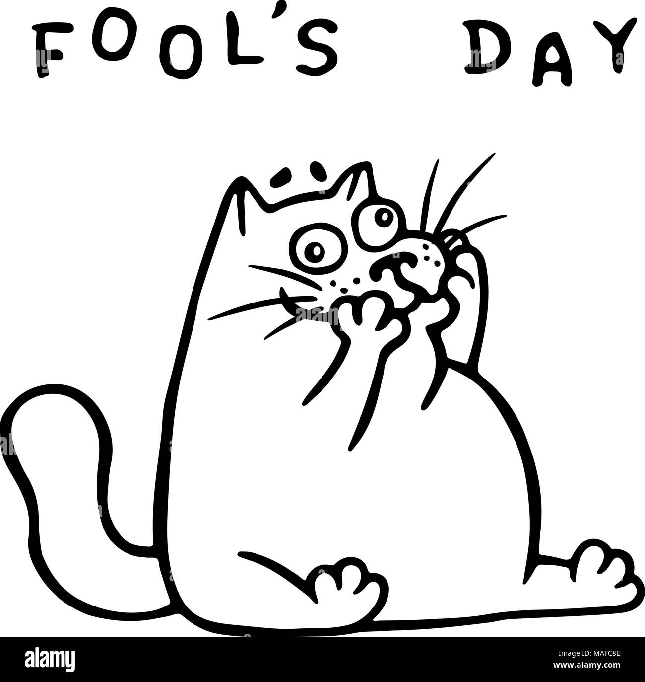 Lustig Fett doodle Katze macht ein komisches Gesicht. Die April Urlaub ist des Narren. Vector Illustration. Stock Vektor
