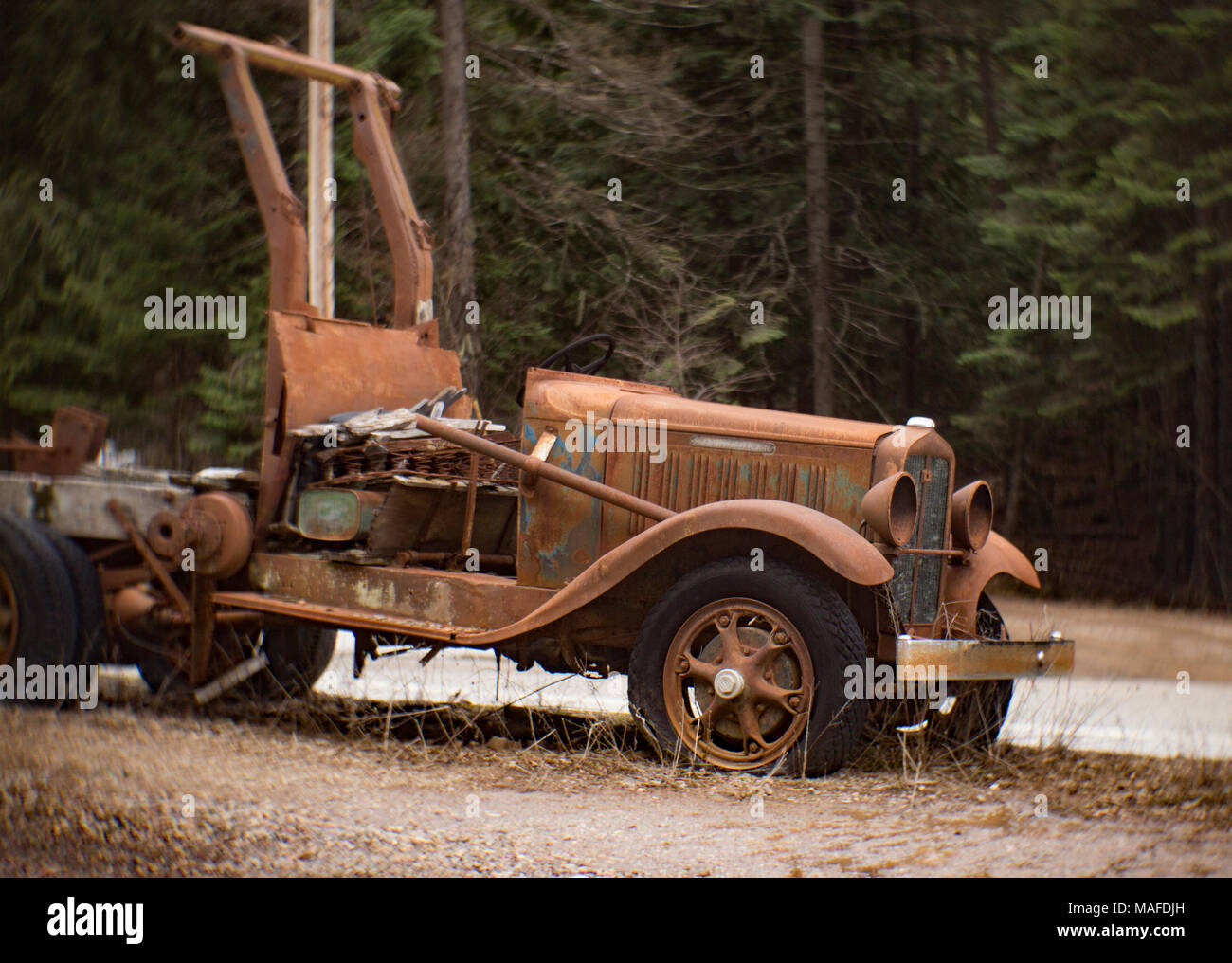 Ein rostiger 1931 Studebaker SPA 2-Tonnen Seilwinde Lkw, in einem alten Steinbruch, östlich von Clark Gabel Idaho. Stockfoto