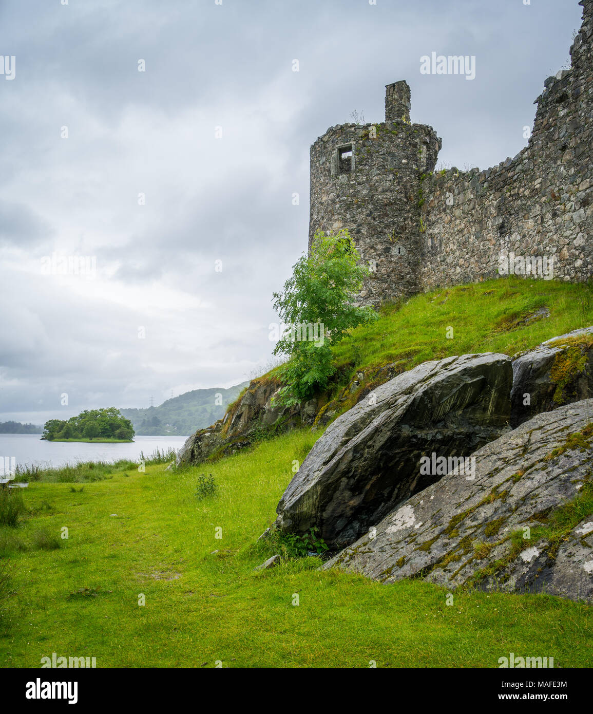 Eisenbahnbrücke in der Nähe von kilchurn Castle und Loch Awe, Argyll und Bute, Schottland. Stockfoto