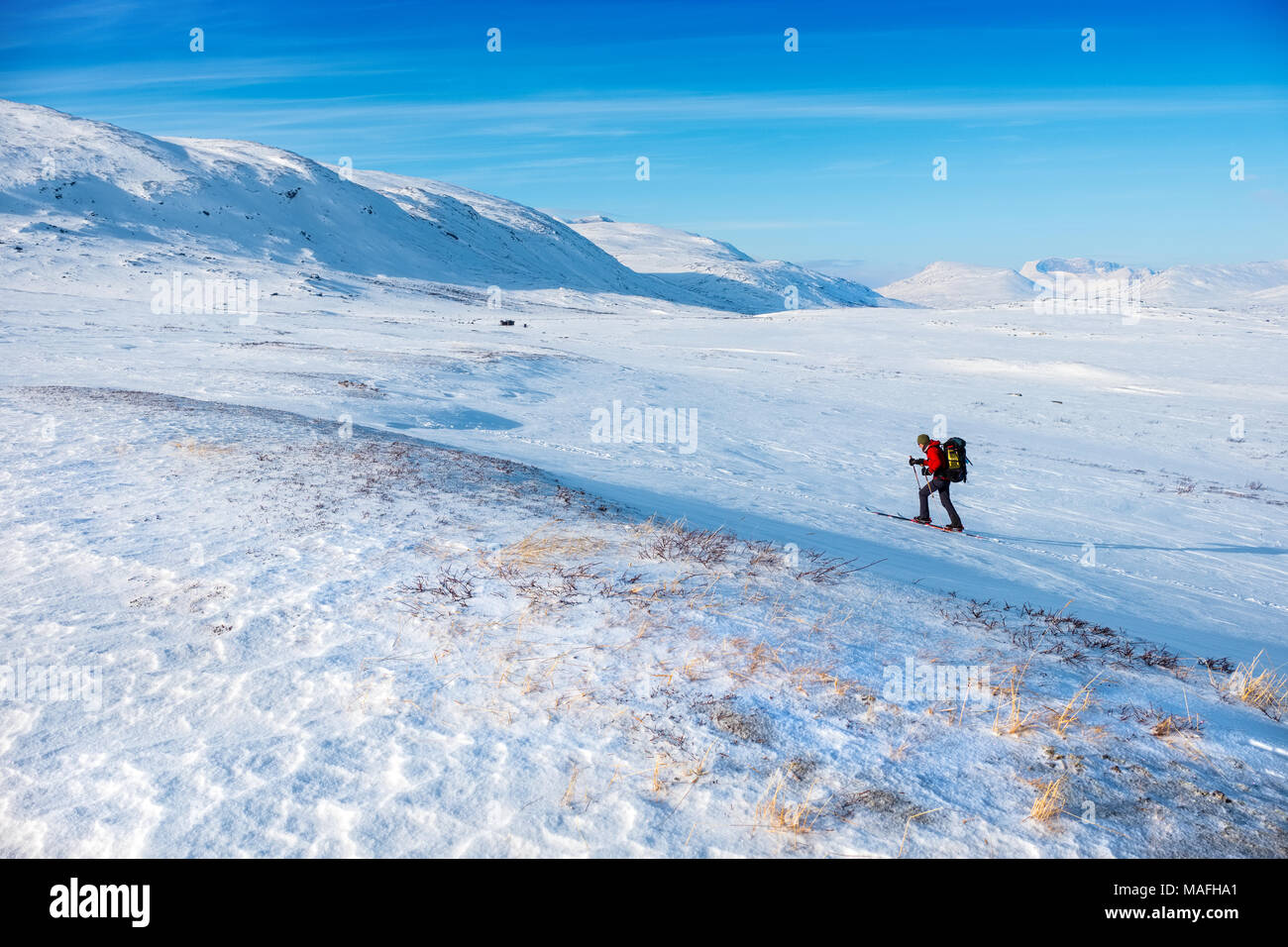 Eine einzelne skitourengeher in Nordschweden Stockfoto