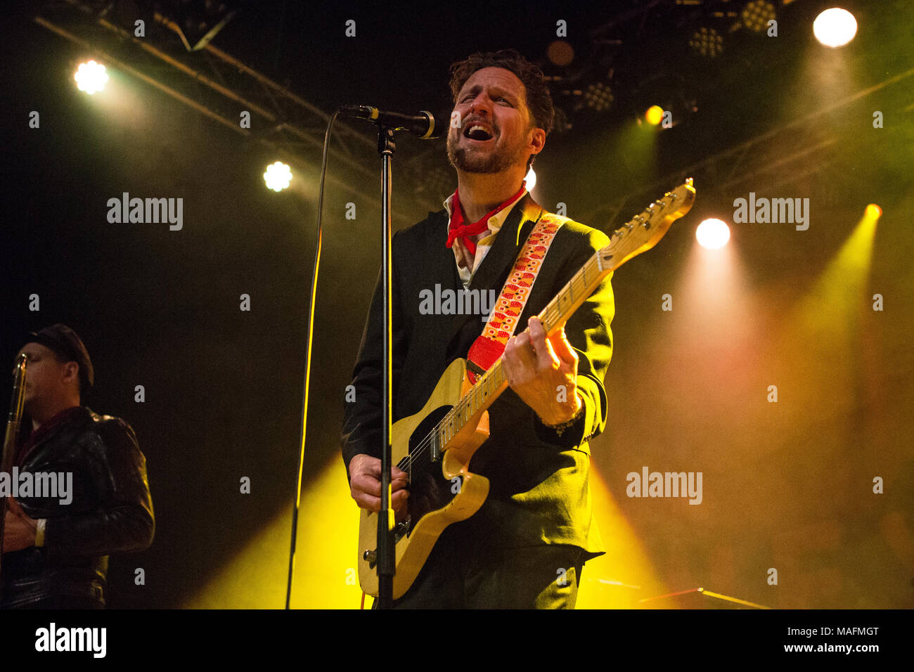 Norwegen, Stavanger - März 23., 2018. Die schwedische Rockband Moneybrother führt ein Live Konzert in Folken in Stavanger. Hier Frontmann und Musiker Anders Wendin ist live auf der Bühne gesehen. (Foto: Gonzales Foto - Brokvam Kjell). Stockfoto