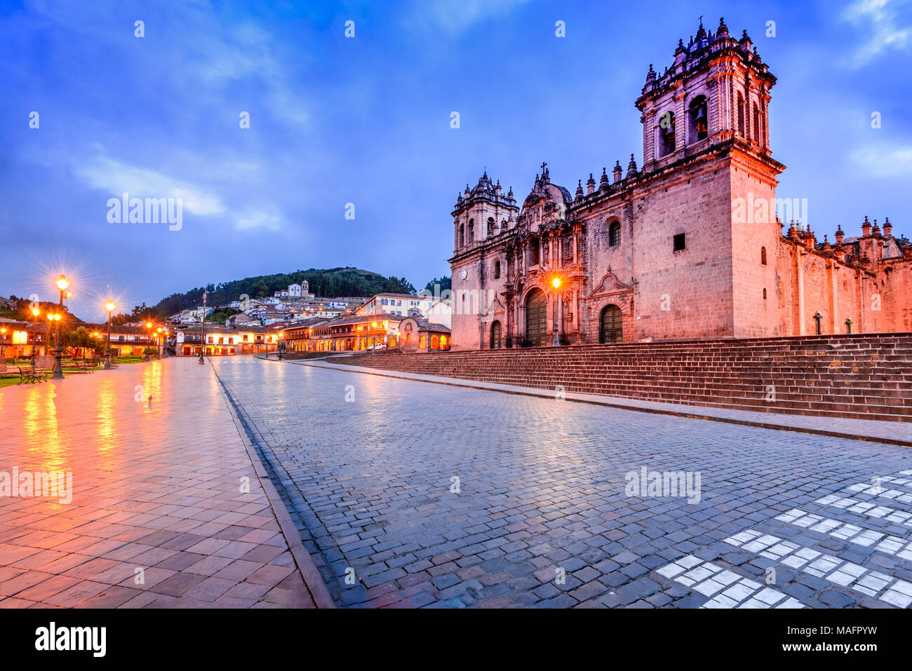 Cusco, Peru - Plaza de Armas und Catedral del Cuzco. Anden, Südamerika. Stockfoto