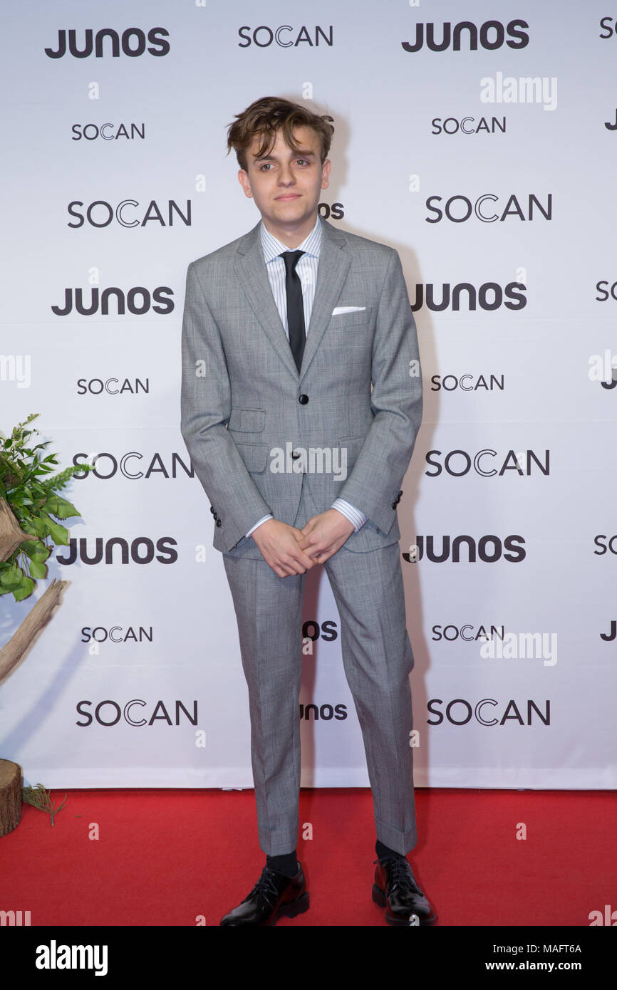 Vancouver, Kanada. 24. März, 2018. Scott Hellman auf dem roten Teppich an der 2018 Juno Awards Gala in Vancouver. Credit: Bobby Singh/@fohphoto Stockfoto