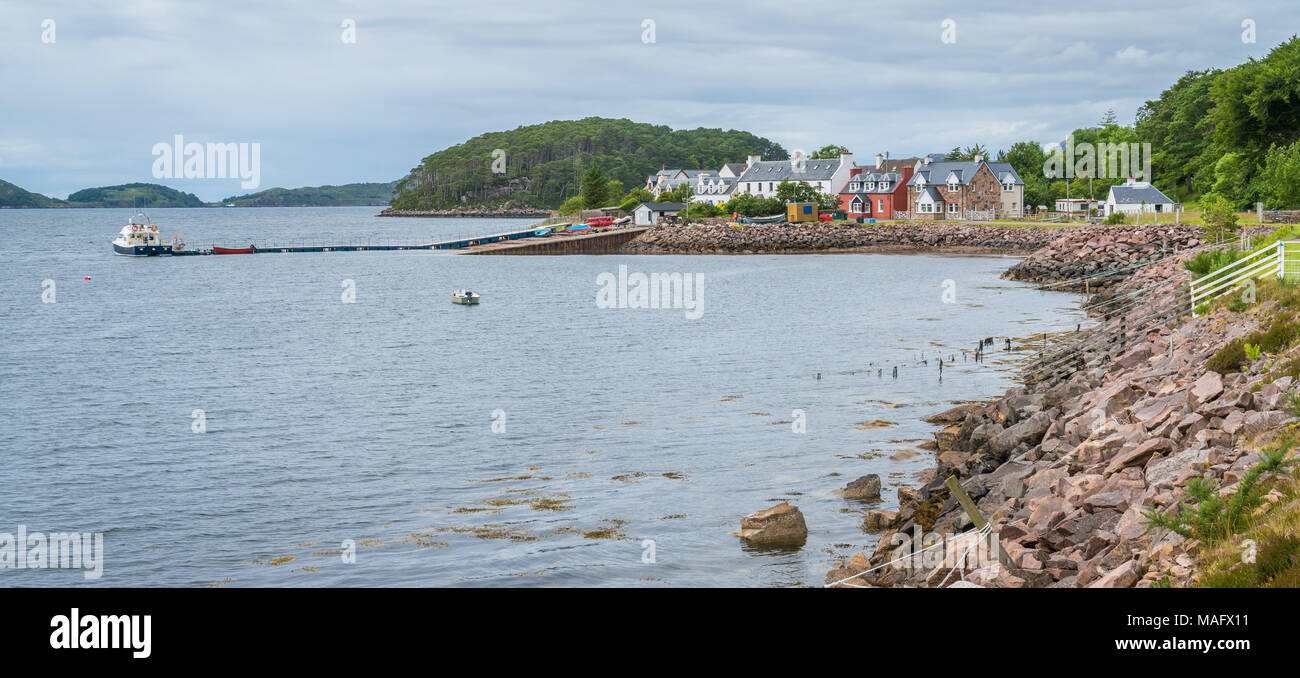 Panoramische Sicht des Shieldaig, Dorf im Wester Ross in der nordwestlichen Highlands von Schottland. Stockfoto