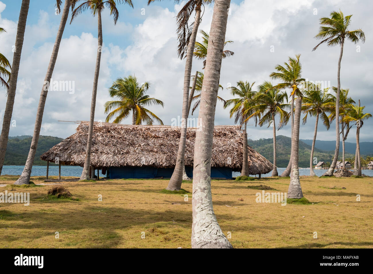 Hütte, Bungalow unter Palmen auf der Insel in der Nähe von Strand Stockfoto