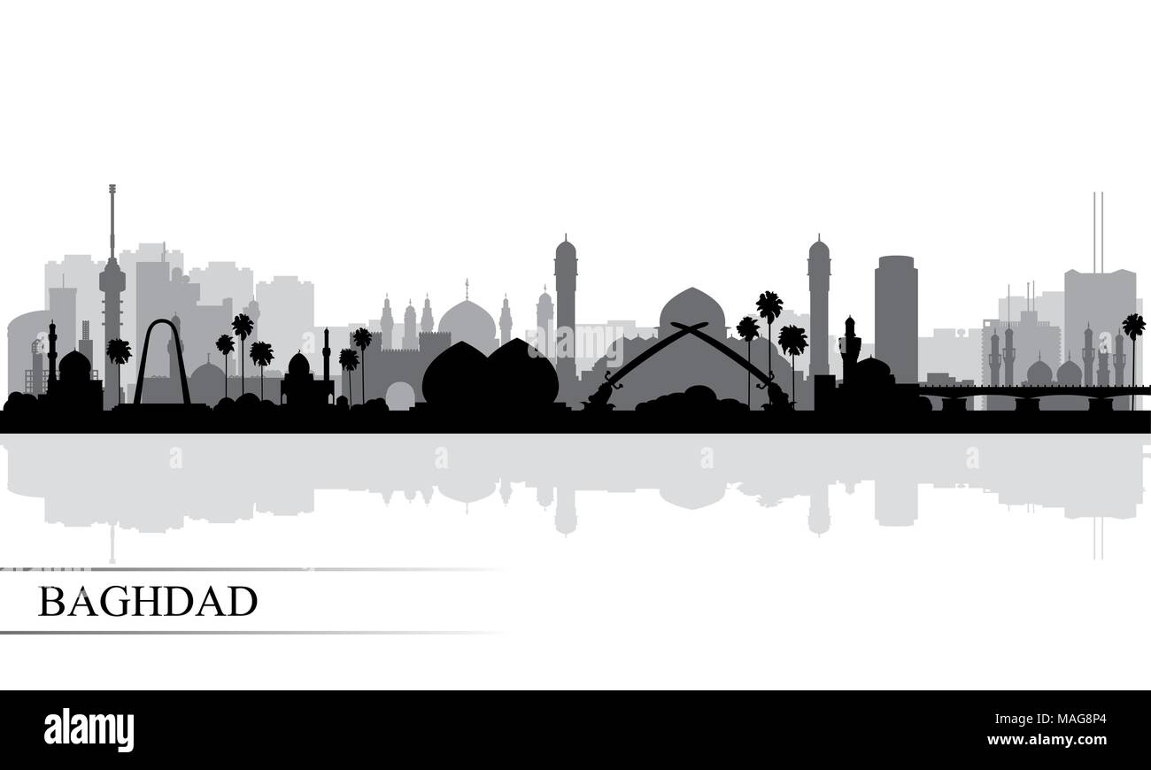 Bagdad Skyline der Stadt Silhouette Hintergrund, Vector Illustration Stock Vektor