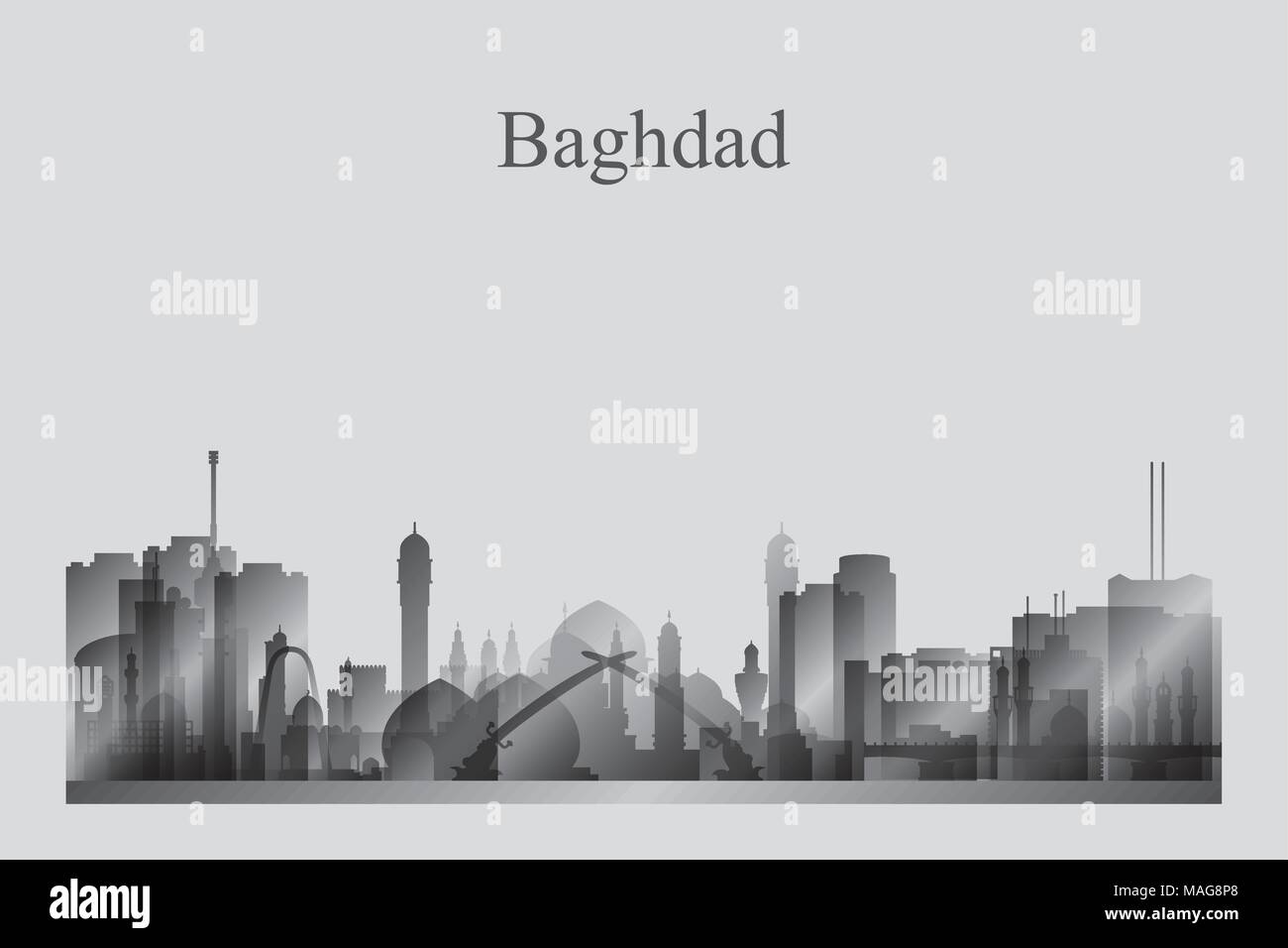 Bagdad Skyline der Stadt Silhouette in Graustufen Vector Illustration Stock Vektor