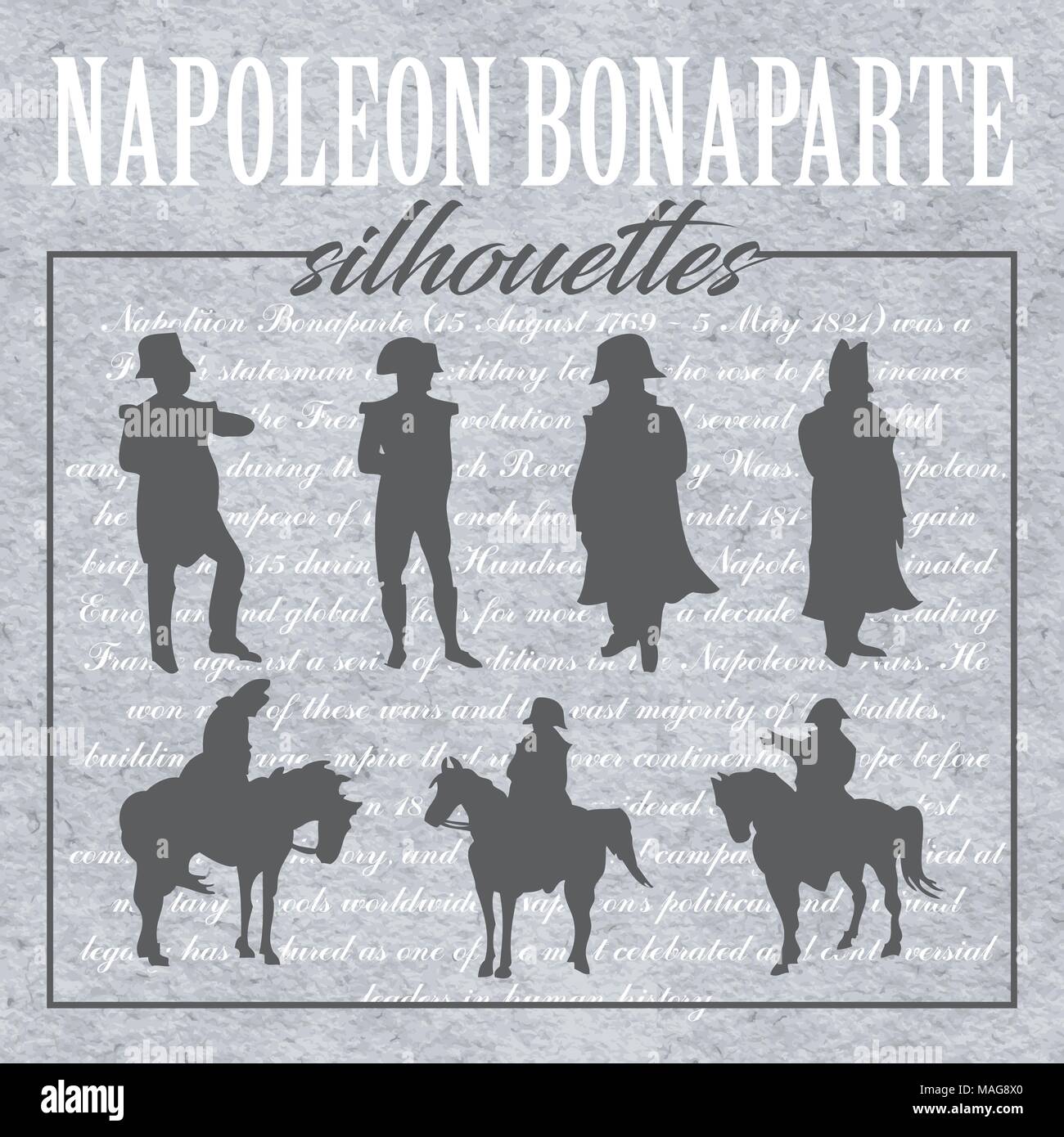 Napoleon Bonaparte Silhouetten in verschiedenen Haltungen und Positionen wie auf Pferd oder stehen noch Stock Vektor