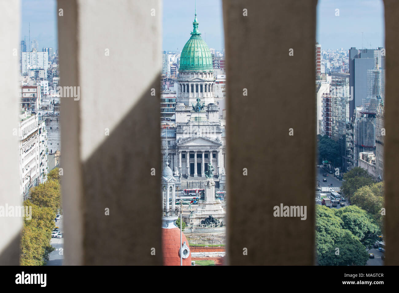 Blick auf die "nationale argentinische Kongress" von einem Balkon der Palacio Barolo". Monserrat, Buenos Aires, Argentinien. Stockfoto
