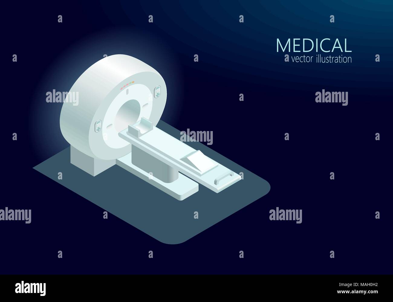 Mr-Tomographie Konzept Magnetic Resonance Imaging Scanner Vektor-illustration isometrische Flachbild 3d-blau leuchtende Farbe berechnet. Stock Vektor