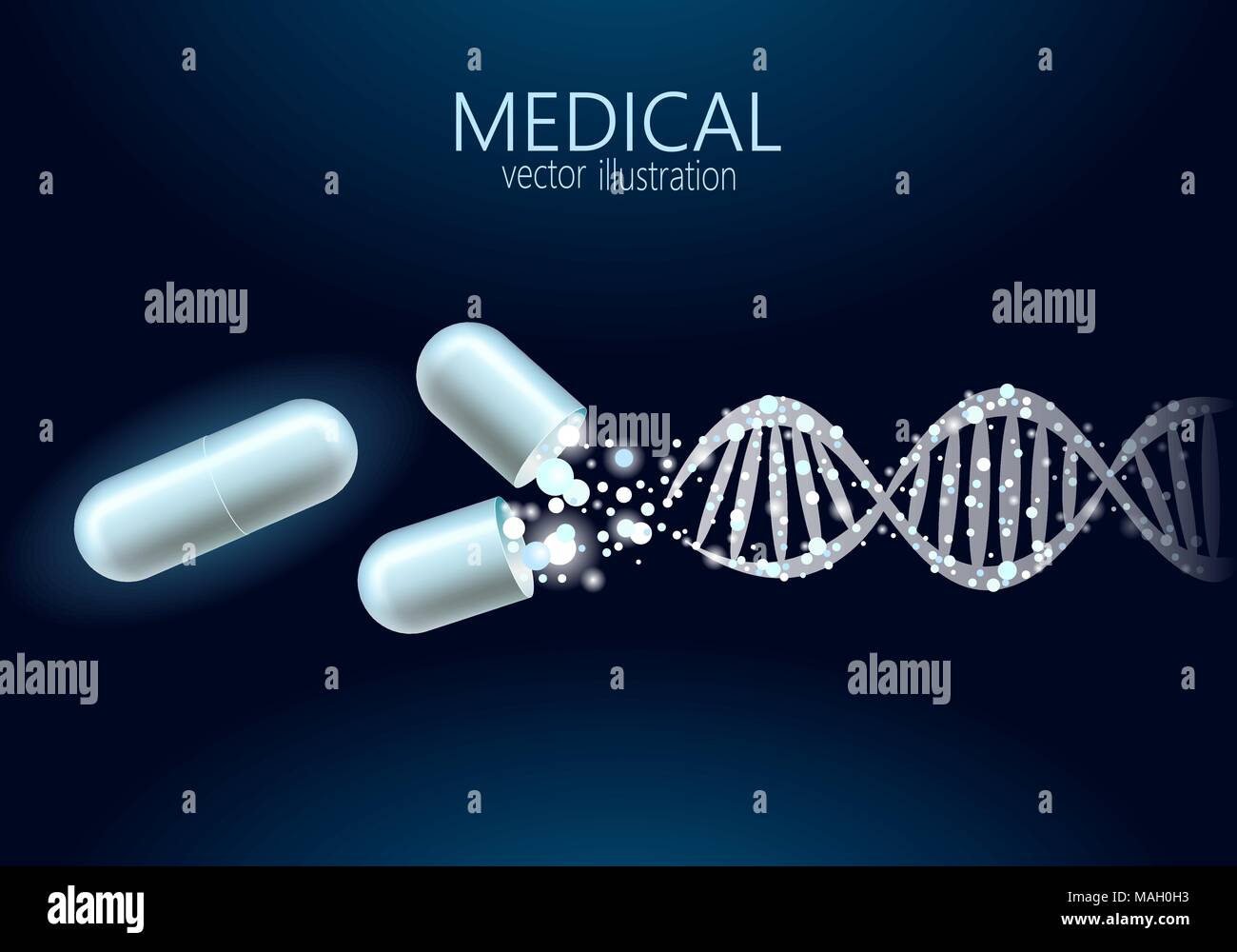 Wissenschaft Gentherapie molekulare Struktur medizinische Genom Behandlung Hintergrund. Pädagogische logo Medizin Zentrum der Gesundheitsversorgung. Blue DNA-Sequenz Licht 3d-Flachbild Vector Illustration Stock Vektor