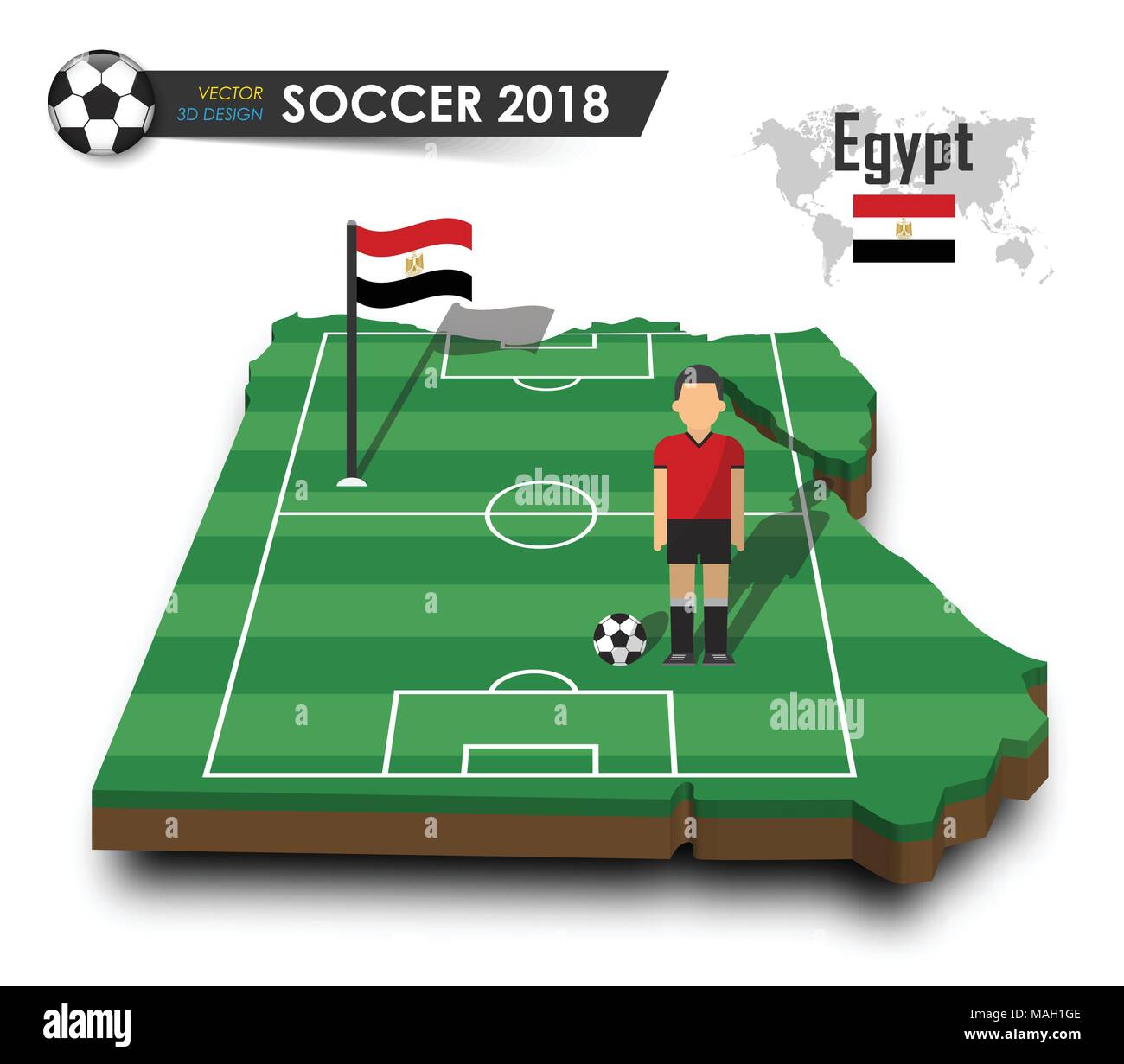 Ägypten Fussballnationalmannschaft. Fußballspieler und Flagge auf 3d